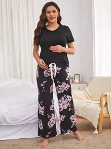 Maternity Floral Print Bow Front Nursing PJ Set