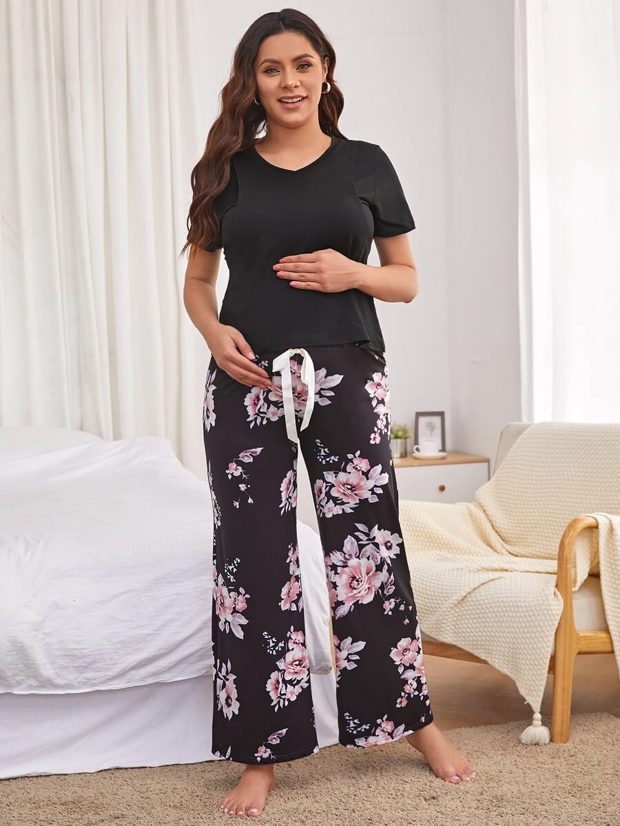 Maternity Floral Print Bow Front Nursing PJ Set