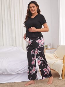 Maternity Floral Print Bow Front Nursing PJ Set