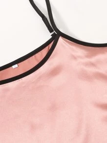 7pcs Contrast Binding Satin PJ Set - Coral Pink - View 5