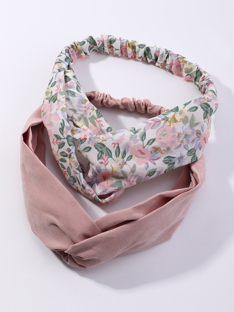 2pcs Women's Minimalist Floral Elastic Headband, Suitable For Daily Wear And Gatherings Women Hair Accessories Elegant Hair Band - Multicolor - View 1