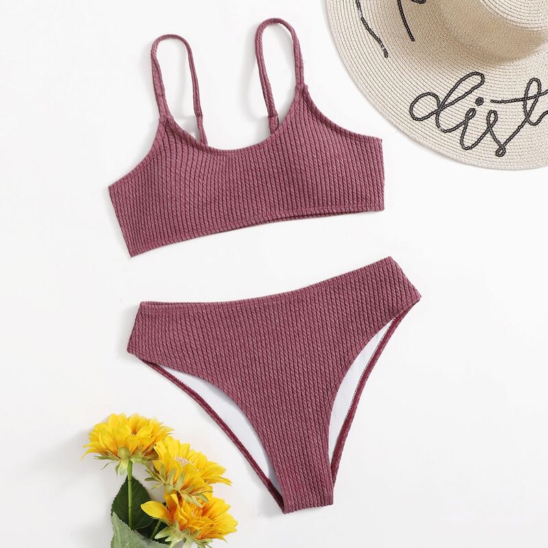 

Simple Solid Bikini Swimsuit, Mauve purple