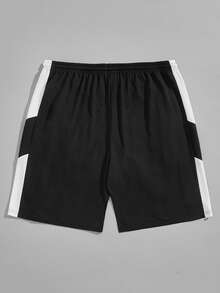 Hombres Shorts de dormir panel en contraste con cordón - Negro - Ver 2