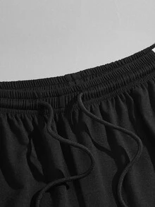 Hombres Shorts de dormir panel en contraste con cordón - Negro - Ver 3