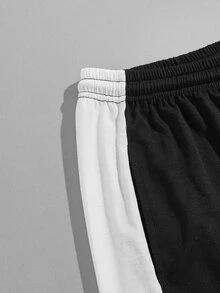 Hombres Shorts de dormir panel en contraste con cordón - Negro - Ver 4