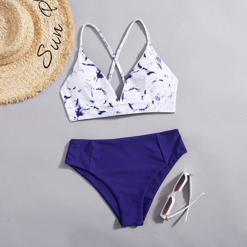 

Marble Print Bikini Swimsuit, Multicolor