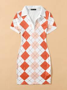 SHEIN Unity Argyle Print Bodycon Dress - Multicolor - View 3