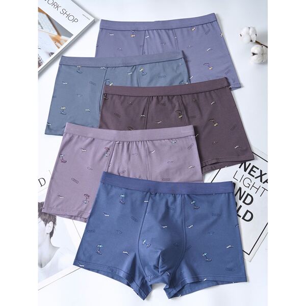 

Men 5pcs Cartoon Graphic Boxer Brief, Multicolor