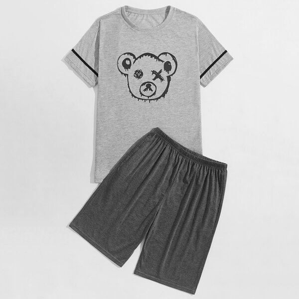 

Men Cartoon Graphic PJ Set, Grey