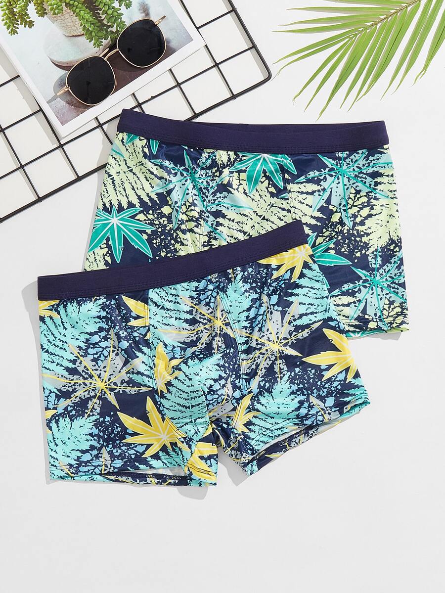 Men 2 Packs Tropical Print Boxer Brief Set