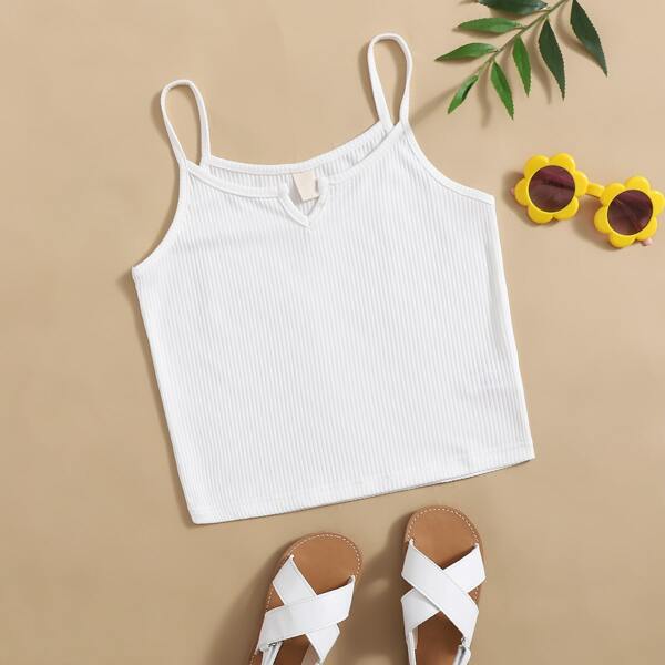 

Girls Rib-knit Notched Cami Top, White