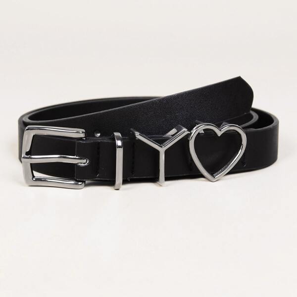 

Girls Letter & Heart Decor Belt, Black