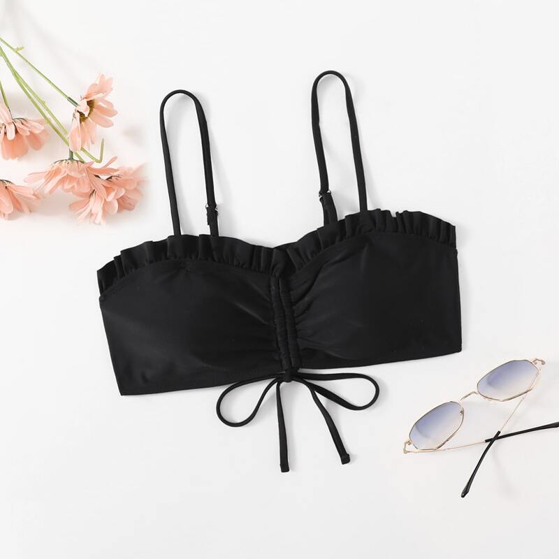 

Frill Trim Bikini Top, Black