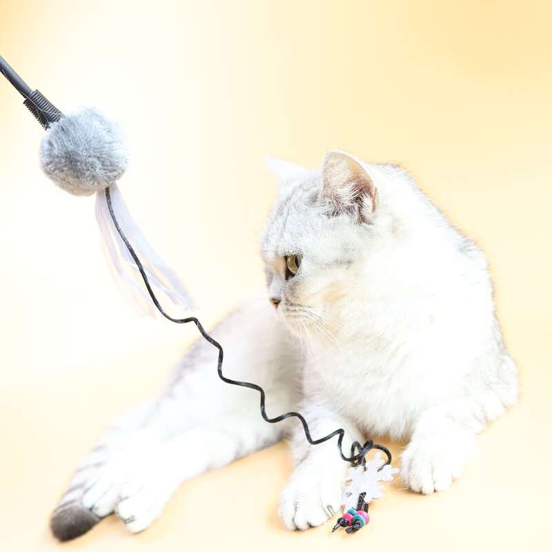 

1pc Pom Pom Decor Cat Teaser Stick, Multicolor