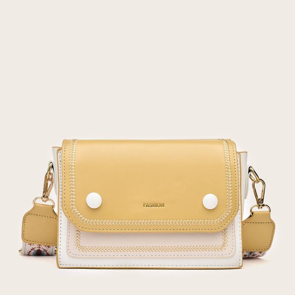 

Embroidery Two Tone Crossbody Bag, Yellow