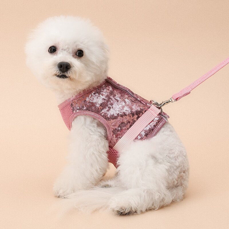 

1pc Sequin Decor Pet Harness & 1pc Leash, Pink