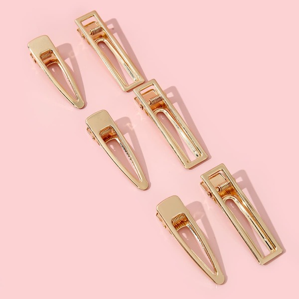 

6pcs Girls Hollow Out Hair Clip, Gold