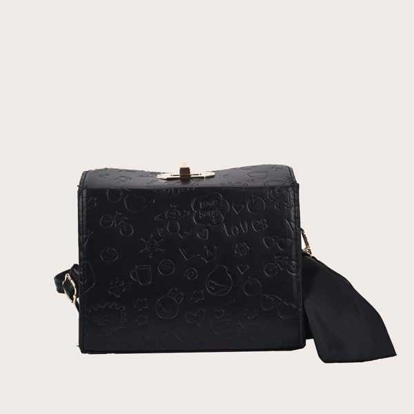 

Cartoon Embossed Crossbody Bag, Black