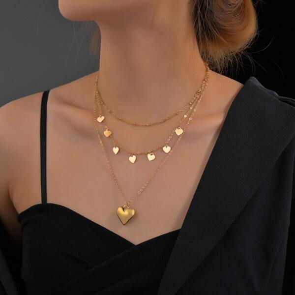 

Heart Charm Layered Necklace, Gold