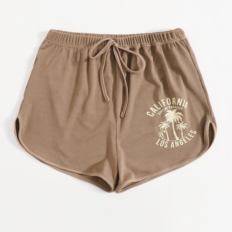 

Letter Tropical Graphic Shorts, Coffee brown