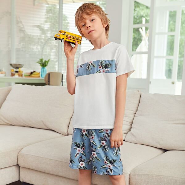 

Boys Tropical Print Top & Shorts Set, White