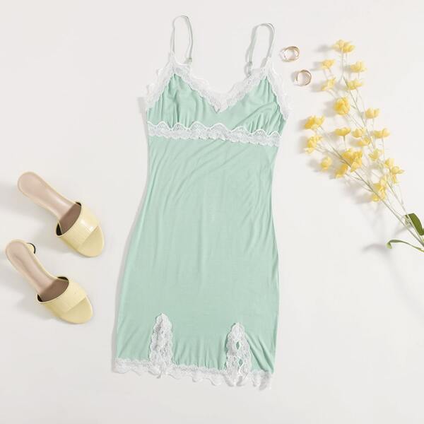 

Lace Trim Cami Dress, Mint green