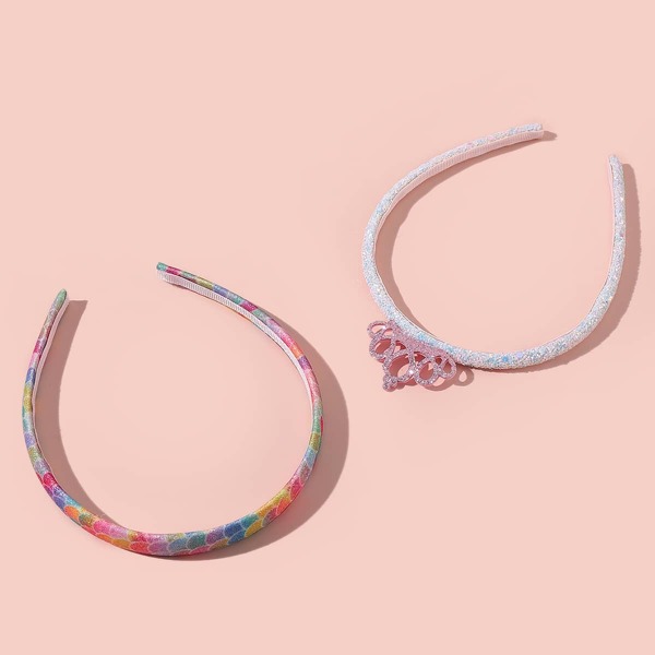 

2pcs Toddler Girls Crown Decor Hair Hoop, Multicolor