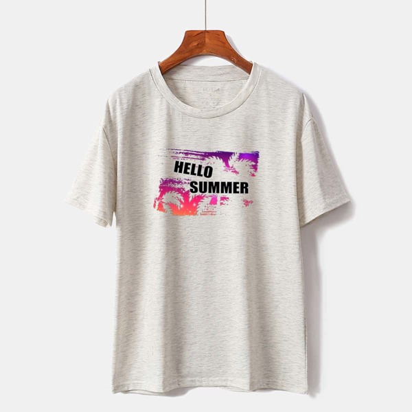 

Slogan Graphic Round Neck Tee, Light grey
