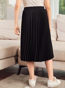 SHEIN Tween Girl Solid Pleated Skirt - Black - View 2