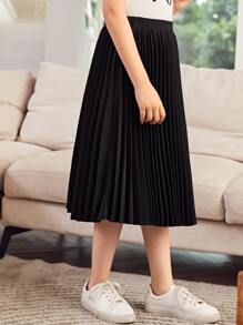 SHEIN Tween Girl Solid Pleated Skirt - Black - View 4