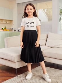 SHEIN Tween Girl Solid Pleated Skirt - Black - View 5