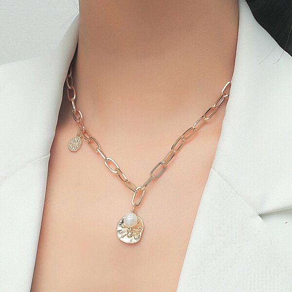 

Faux Pearl Charm Necklace, Gold