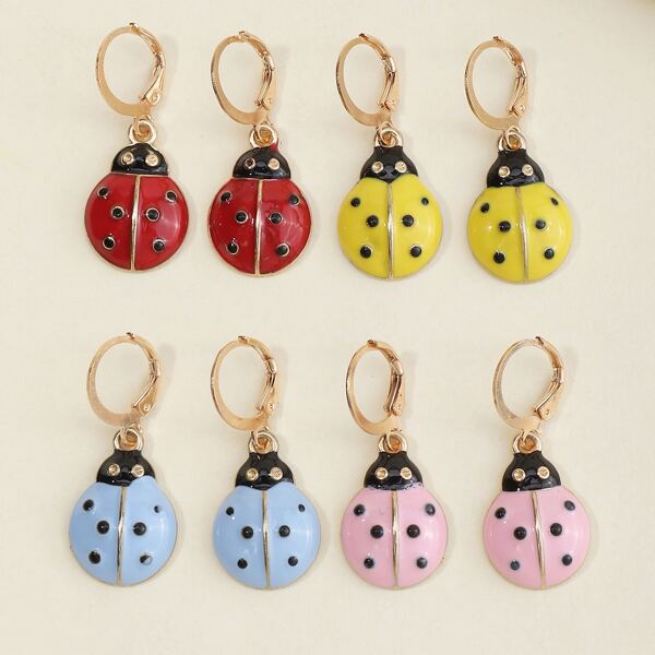 

4pairs Ladybug Drop Earrings, Multicolor