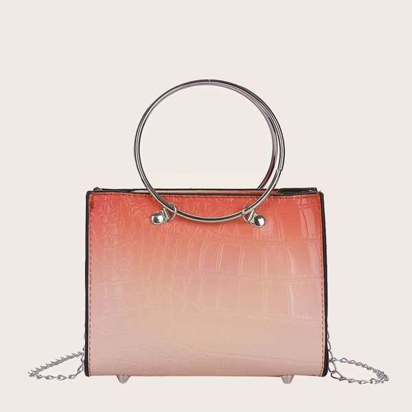 

Ombre Croc Embossed Satchel Bag, Orange