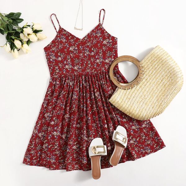 

Plus Ditsy Floral Print Cami Dress, Burgundy