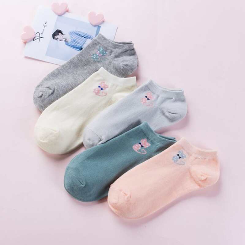 

5pairs Cat Graphic Ankle Socks, Multicolor