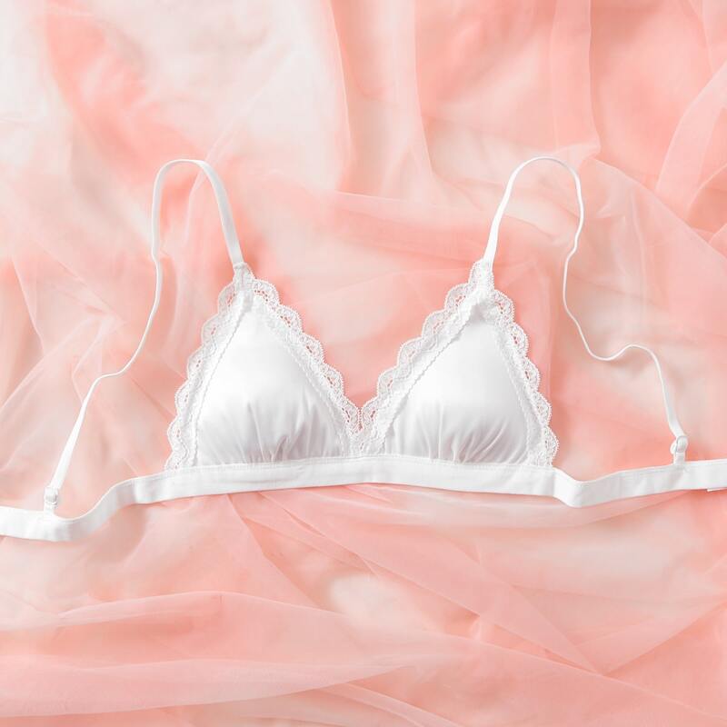 

Lace Scallop Trim Bra, White