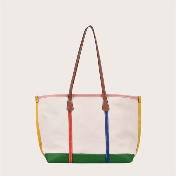 

Contrast Binding Tote Bag, Multicolor