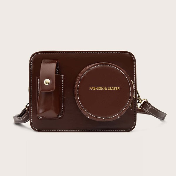

Camera Design Crossbody Bag, Brown