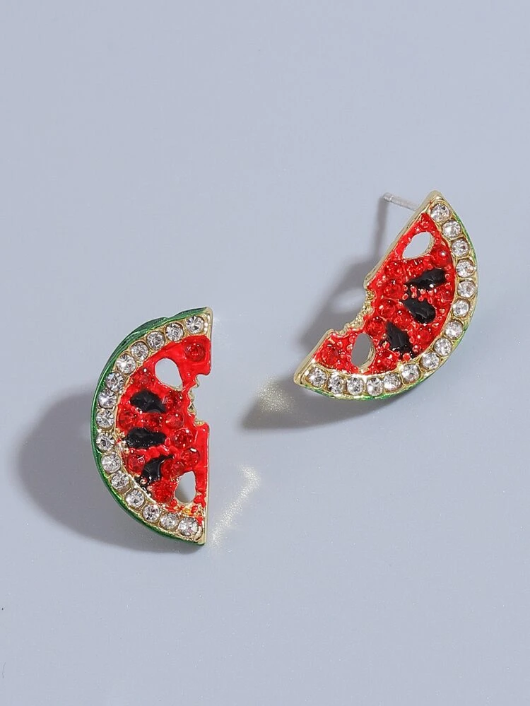 Rhinestone Watermelon Earrings