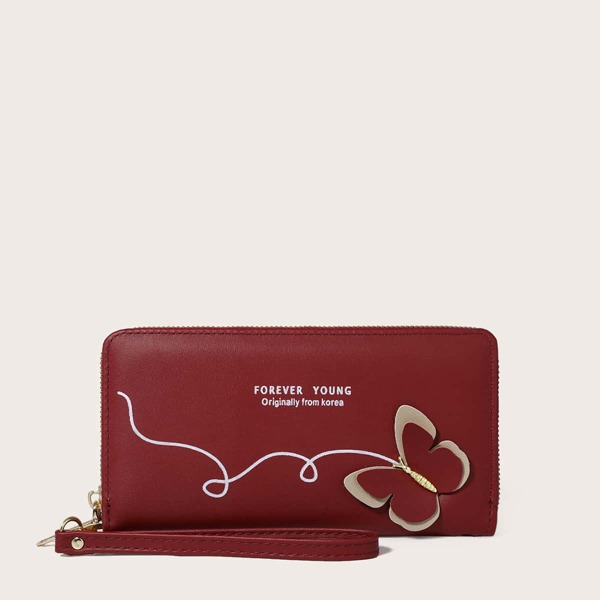 

Butterfly Appliques Purse With Wristlet, Burgundy