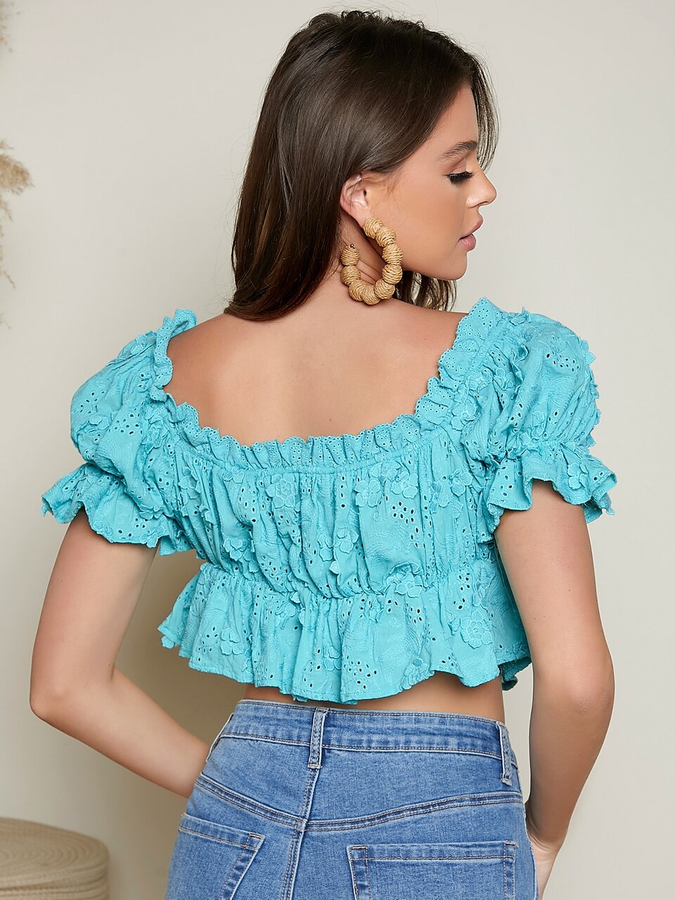 Ruffle Trim Schiffy Peplum Top