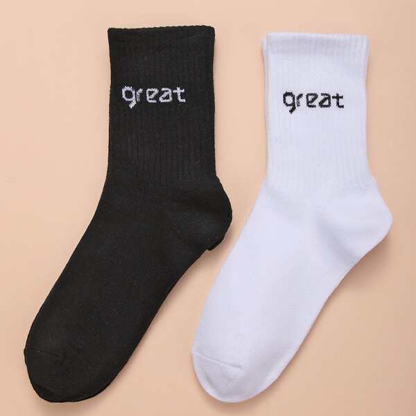 

2pairs Letter Graphic Crew Socks, Multicolor