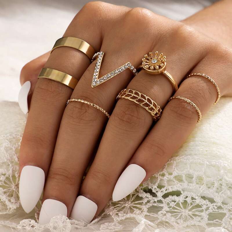 

7pcs Rhinestone Decor Ring, Gold
