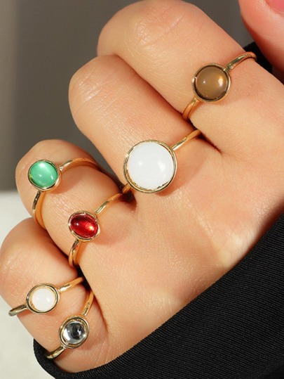 6pcs Gemstone Decor Ring