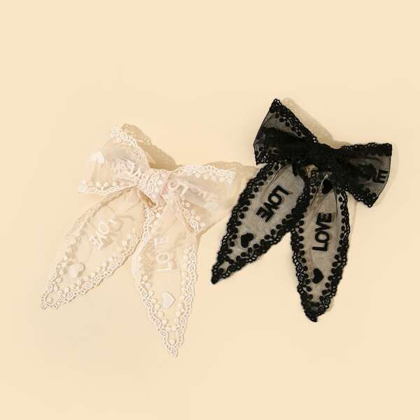 

2pcs Bow Decor Hair Clip, Black and white