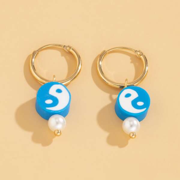 

Yin & Yang Decor Drop Earrings, Blue