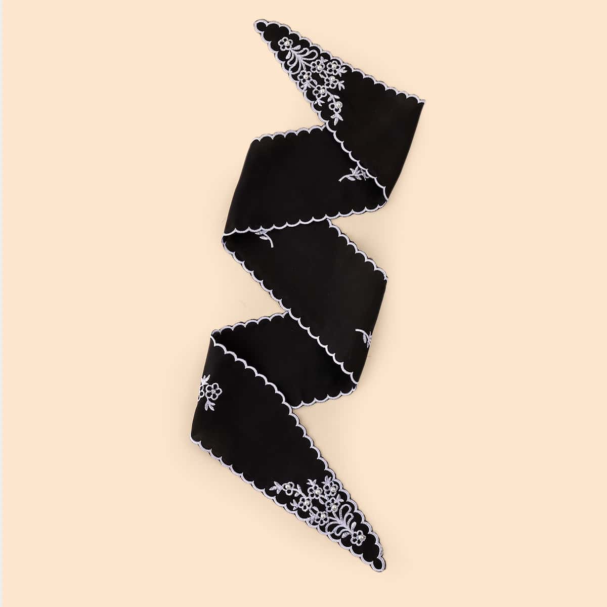 

Faux Pearl Decor Twilly Scarf, Black