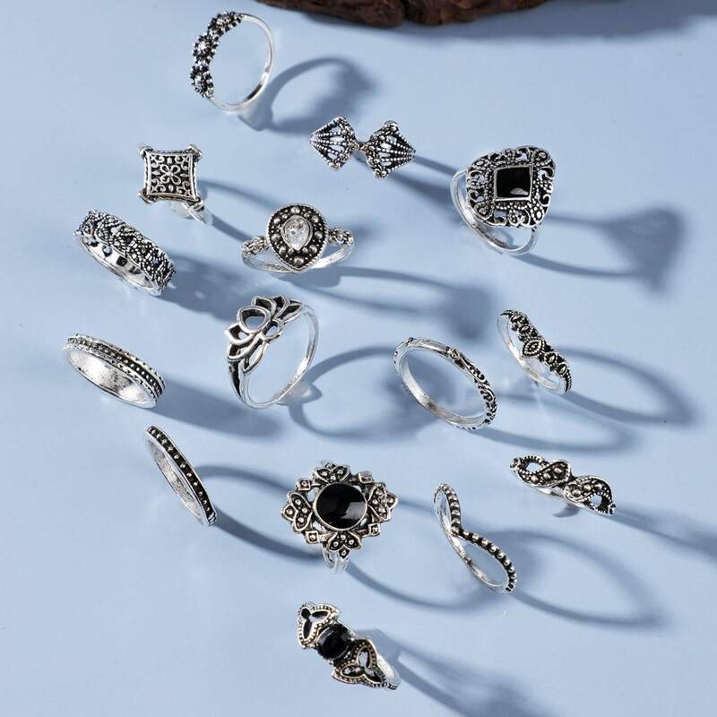 

15pcs Gemstone Decor Ring, Silver