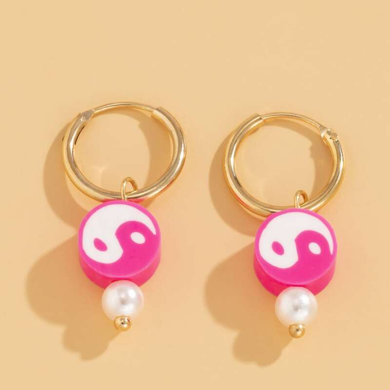 

Yin & Yang Decor Drop Earrings, Hot pink